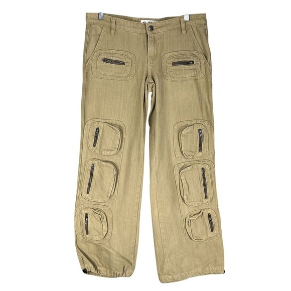 PTCL Women 26 US 4 Ethical Cargo Pants Zip Pockets Adj Cord Wide Leg Grunge Edgy - Picture 2 of 16